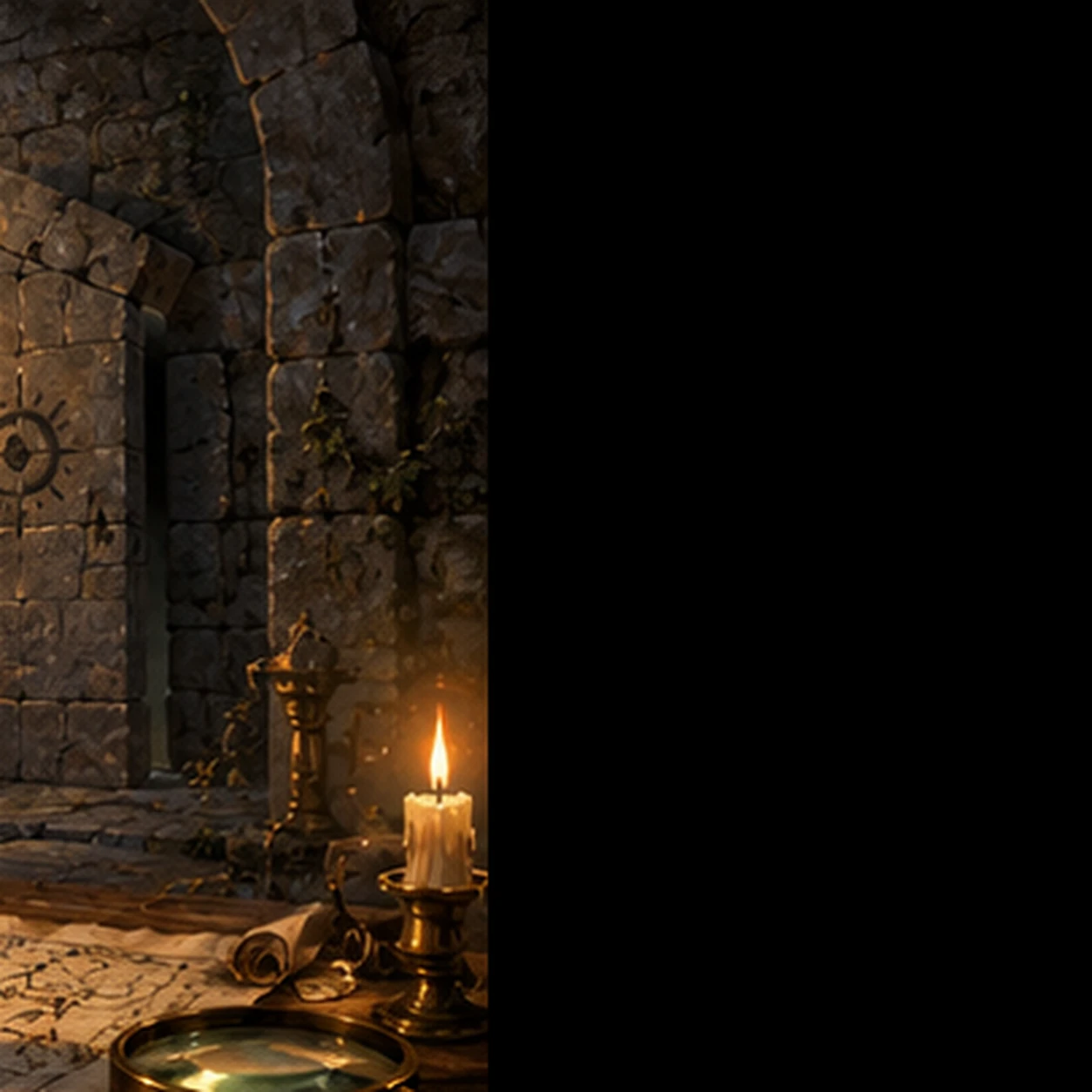 Candlelit dungeon table with dice and maps for handling a failed Perception check in a TTRPG