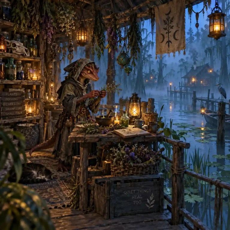 Fantasy city neighborhoods and districts layered across a busy magical settlement