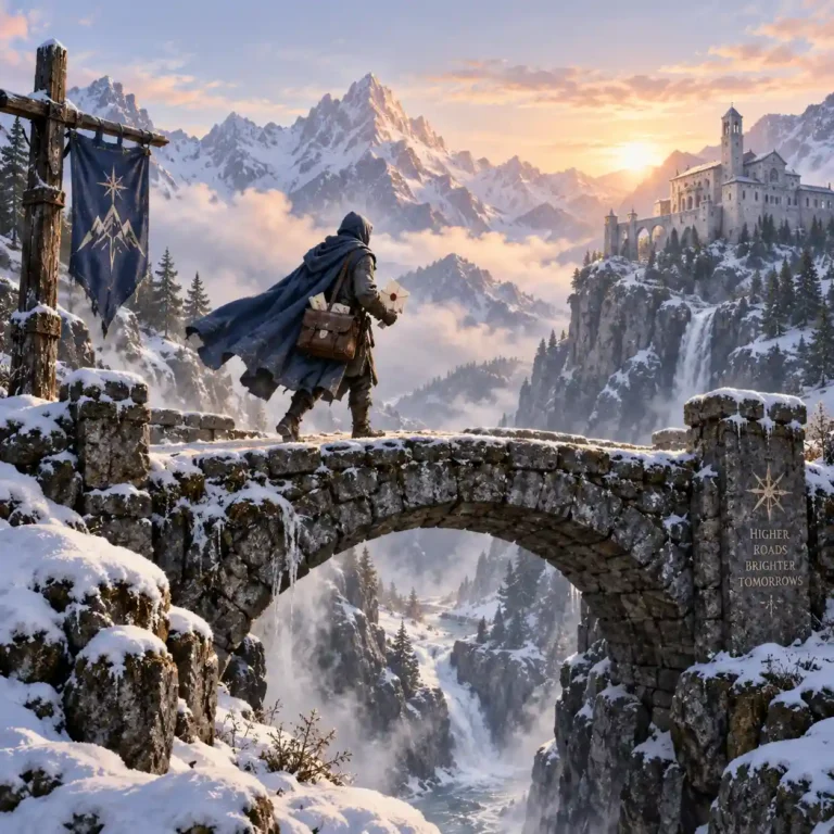 Small roadside shrine in a fantasy landscape revealing local history and travel customs