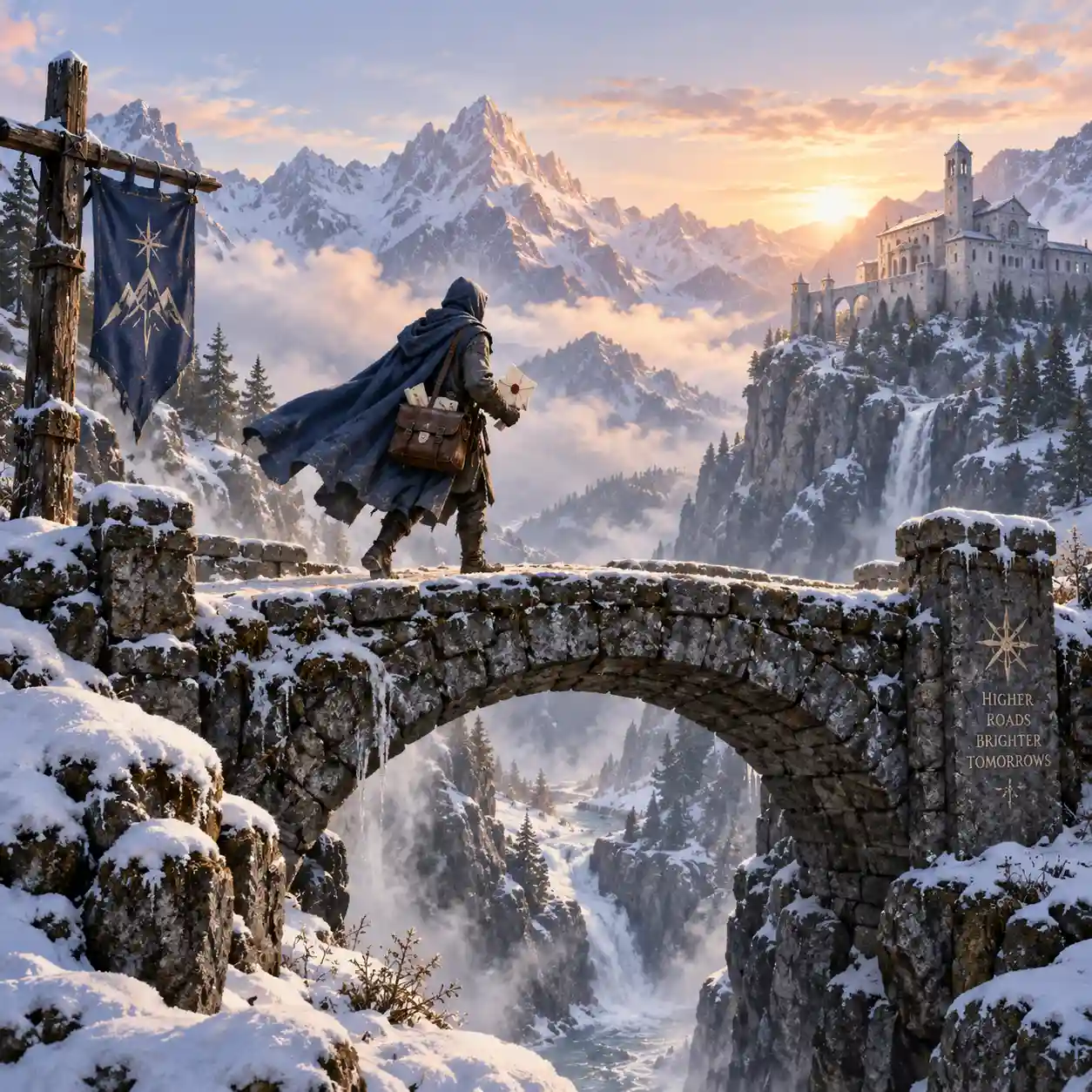 Small roadside shrine in a fantasy landscape revealing local history and travel customs