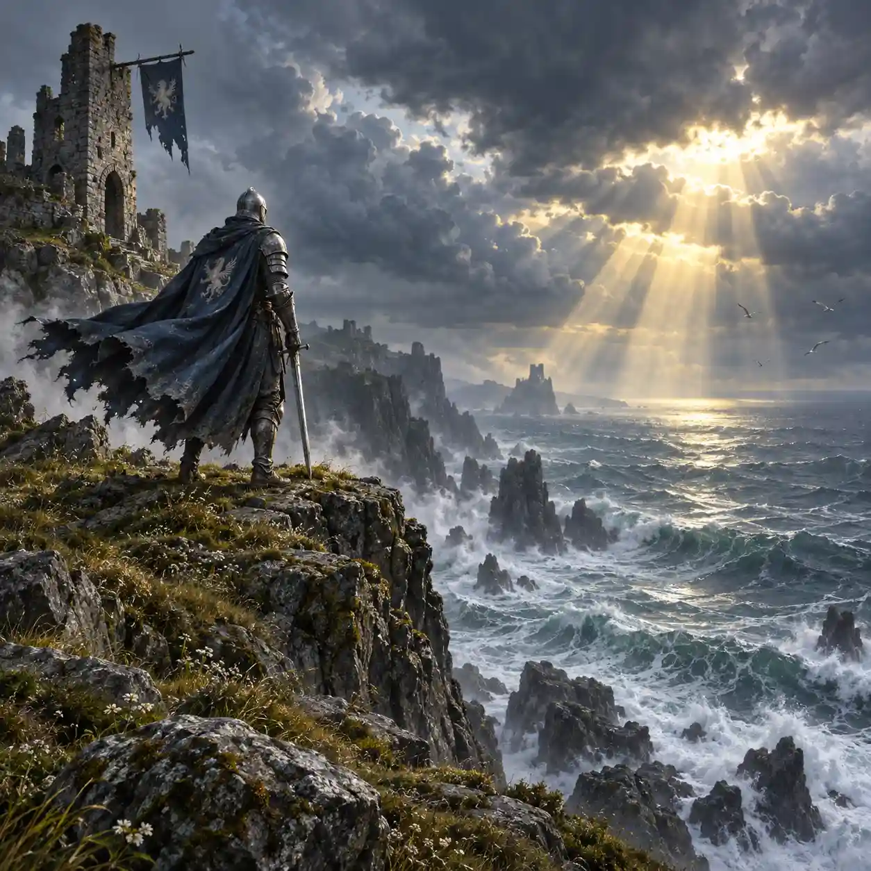 Fantasy travelers on a long journey through a richly detailed landscape
