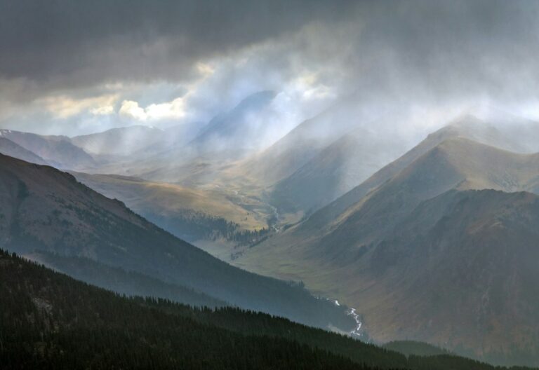 Mountain valley landscape after heavy rain